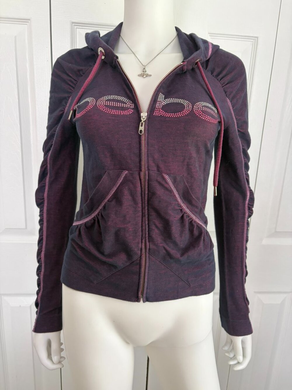 Bebe size small dark purple bling logo hoodie y2k